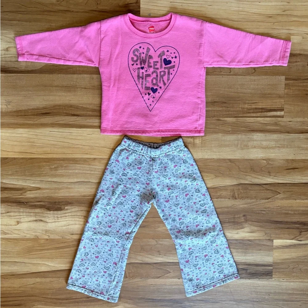 Hanes Premium ‘SWEETHEART’ Sweatshirt and Pants Set, EcoSmart Fabric, Size 3T